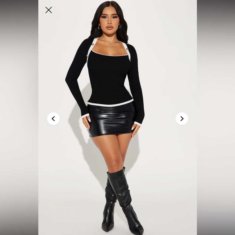 Fashion Nova Nevis Sweater - Black & White Ribbed Knit with Gold Buttons